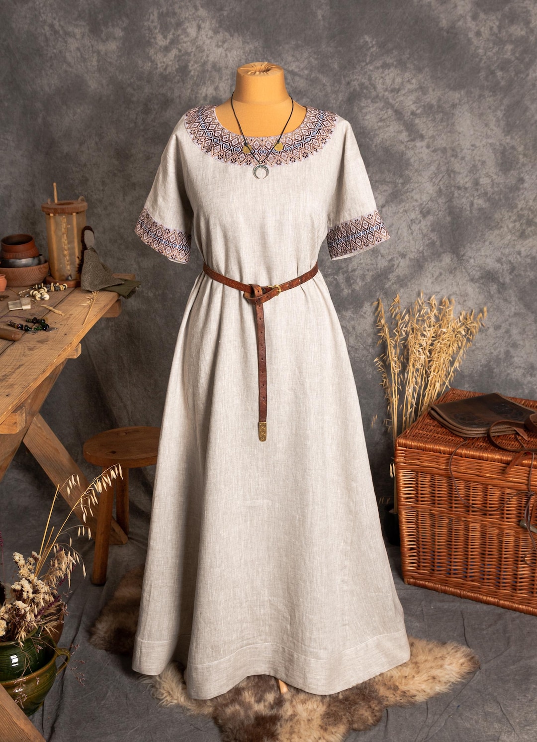 chinese dress ladies Sea Women's Lara Linen Slip Combo Dress, White, 12 at Amazon Women's  Clothing store main image 1
