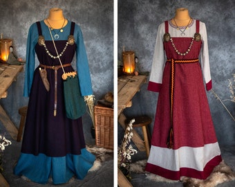 Frühmittelalter Haithabu Wollschürze Kleid smokkr für Wikinger und Slawin historisches Reenactment Kostüm | LARP SCA, ren faire Kostümkleid