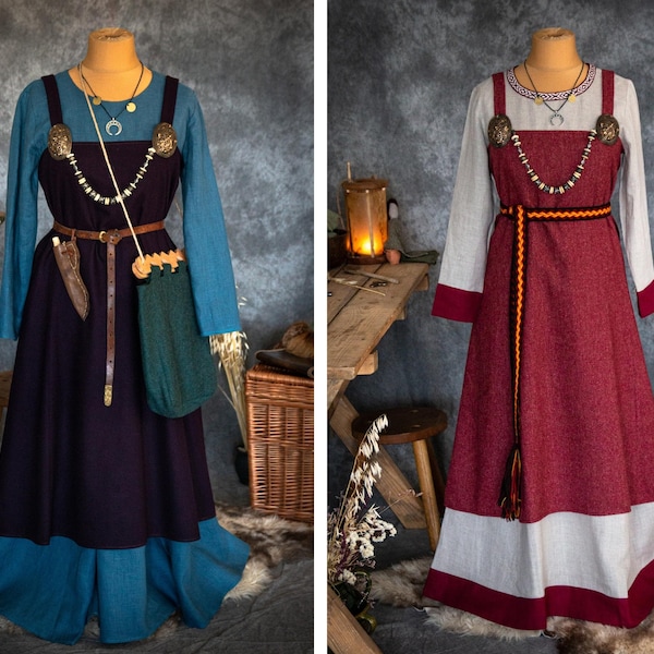 Frühmittelalter Haithabu Wollschürze Kleid smokkr für Wikinger und Slawin historisches Reenactment Kostüm | LARP SCA, ren faire Kostümkleid