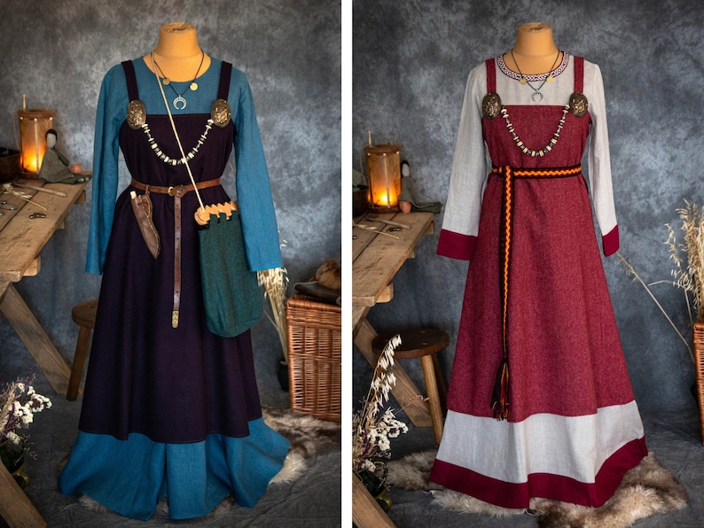 Early Medieval Hedeby Wool Apron Dress smokkr for Viking and Slavic woman historical reenactment costume LARP SCA, ren faire costume dress image 1