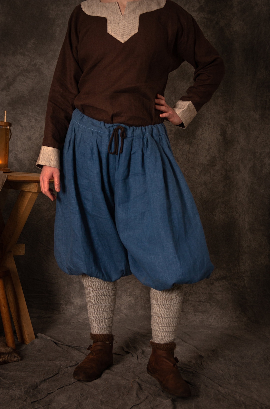 Runcati Middeleeuwse broek voor heren, Viking, renaissance, piratenbroek, cosplay, kostuum, steampunk, linnen broek, effen, strand, vrijetijdsbroek, lichte vintage broek, abrikoos, L
