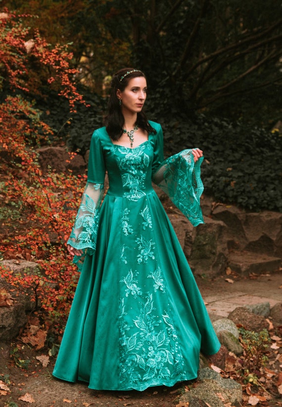 TURQUOISE MOTH Fantasy Medieval Wide Laced Satin Lacy Dress - Etsy