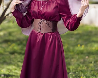 Mittelalterliches Renaissance Kleid Off-Shoulder elastisch Viskose weites lockeres Chemise Bauern Kleid mit langen puffärmeln für LARP Cosplay