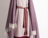 JAGODA | Early Medieval Slavic Viking woman costume with wide linen dress, wool apron dress, wool woven belt and 100% raw wool cloak blanket