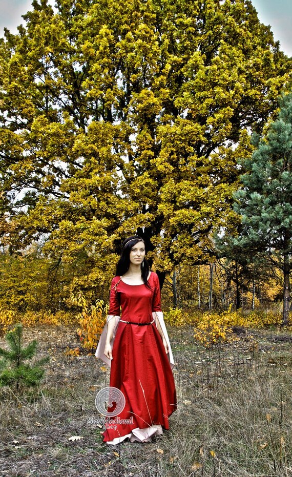 AUTUMN LADY Fantasy Medieval Queen Fairy Laced Double Dress With Wide Long  Sleeves Forest Elf Queen Dress, LARP and Ren Faire Costume 