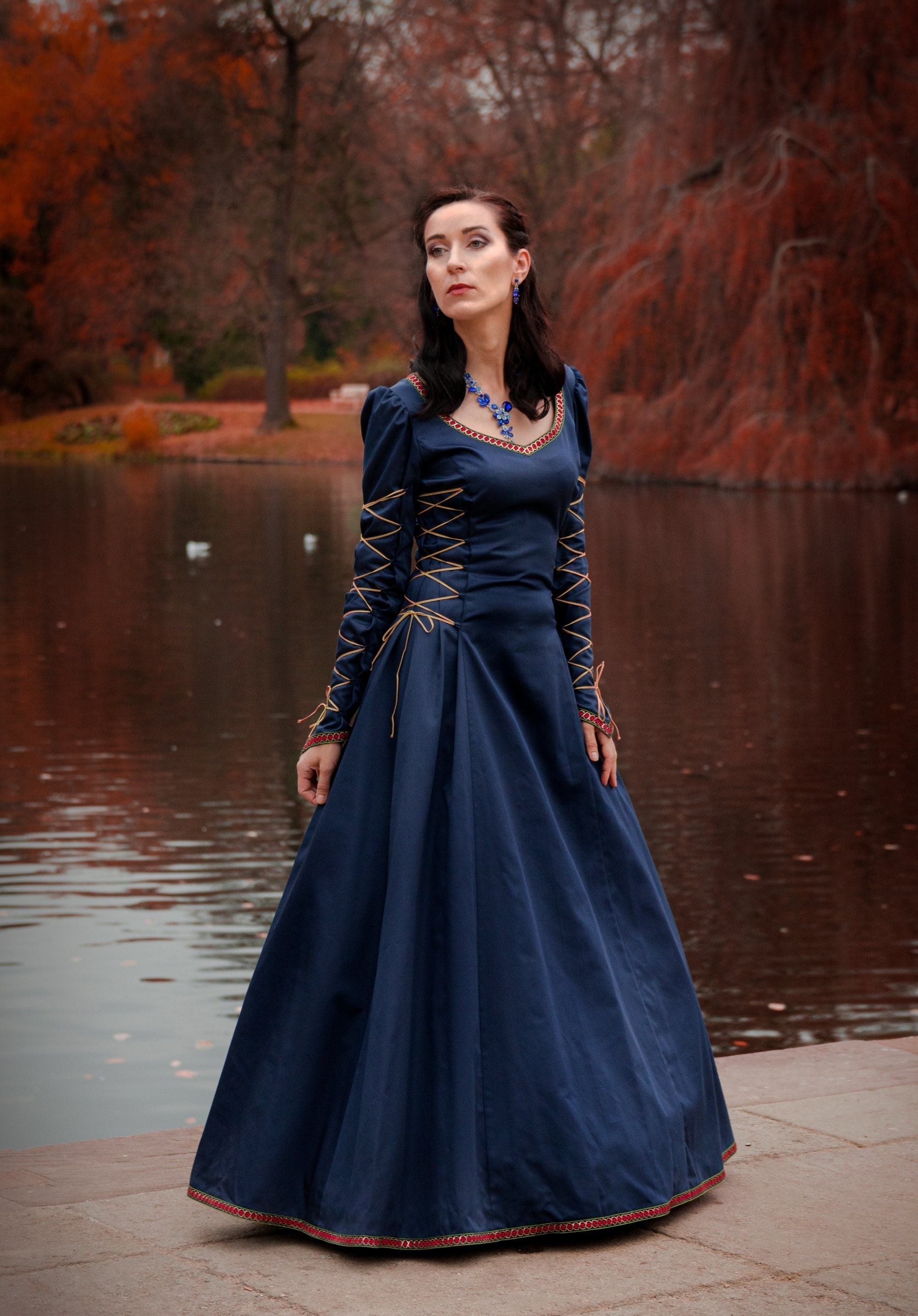 Ready to ship! | MEDIEVAL DREAM | Fantasy renaissance inspired rich wide  satin cotton tied dress with binding for elven LARP fairy dress