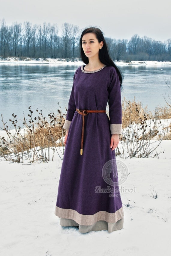 viking purple dress Hooded Viking Dress Pirate Goddess Maxi Gown Lace-Up Celtic Wiccan Robe, F4440 Teal One Size