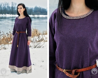 Early Medieval Viking wool dress with hems and woven trim made for order | Viking Kirtle Cote Garb costume, reconstruction and reenactment