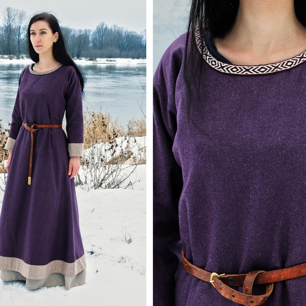 Early Medieval Viking wool dress with hems and woven trim made for order | Viking Kirtle Cote Garb costume, reconstruction and reenactment