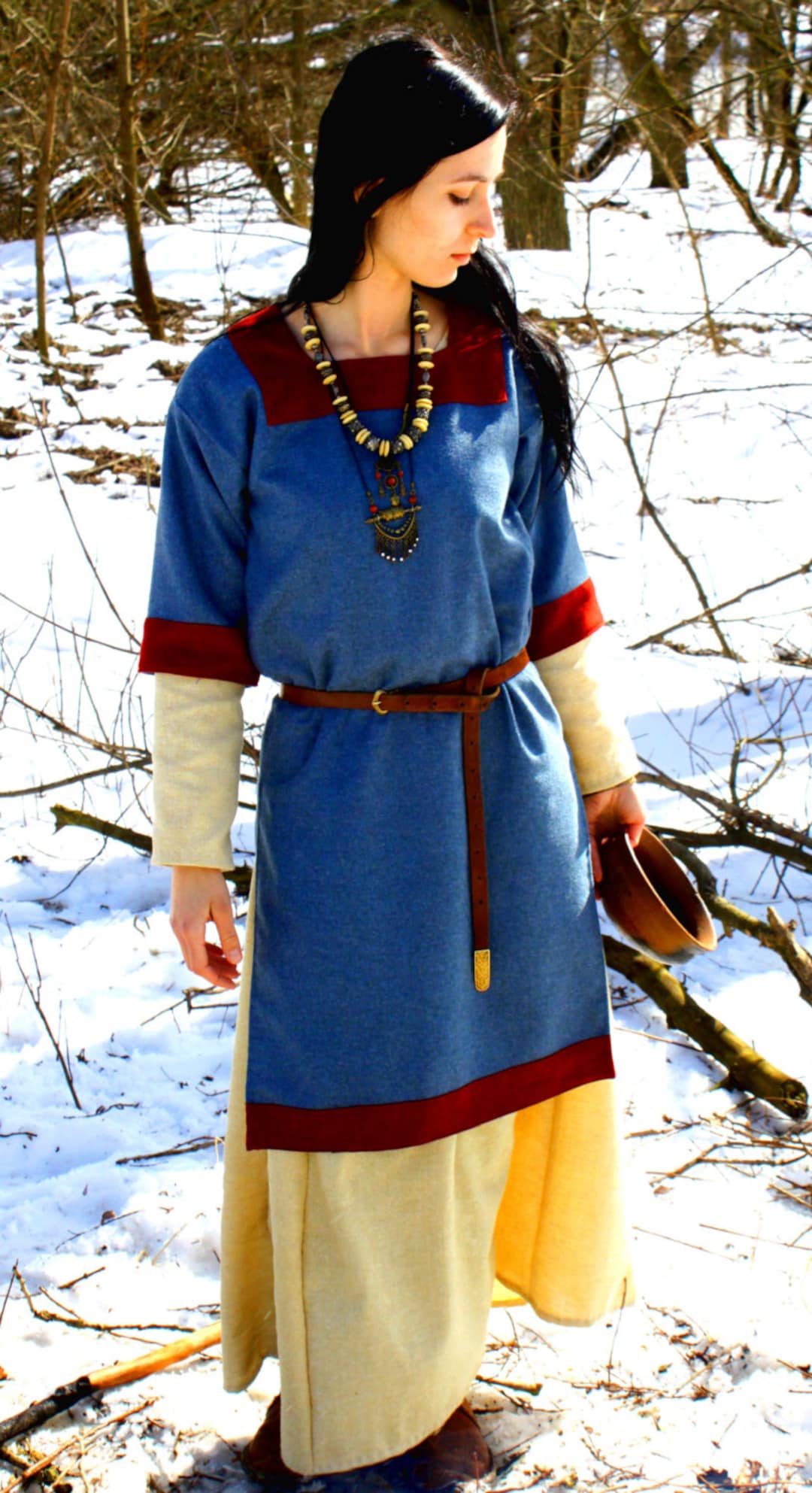 Early Medieval Slavic Kiev Rus Wool Women's Tunic With Hems for Slavic