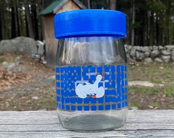 Vintage Carlton Glass Goose Blue Checker Printed Jar