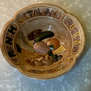 Vintage Ceramic Salad Bowl with Hand-Painted Embossed Design