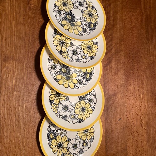 Decostone Retro Daisy Dinner Plates by Andre shops Ponche Set of Five (5) // MCM Floral Dinner Plates