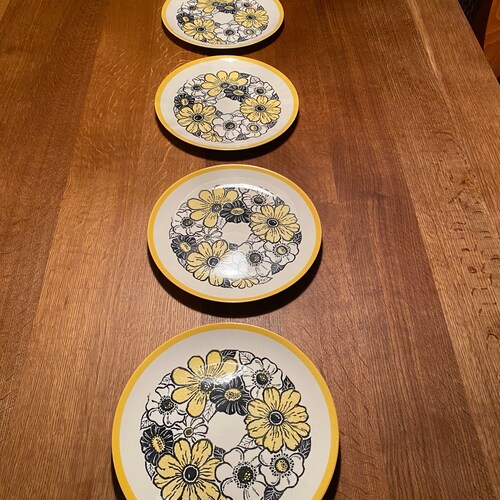 Decostone Retro Daisy Dinner Plates by Andre shops Ponche Set of Five (5) // MCM Floral Dinner Plates