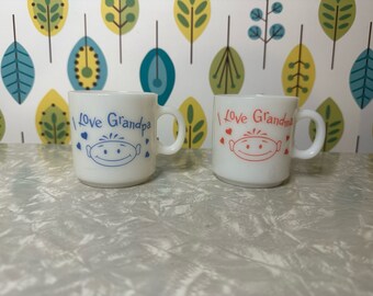 Vintage Chadwick I Love Grandma & Grandpa Plastic Mugs Hong Kong Collectible Set