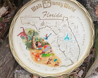 Florida Walt Disney World Souvenir Tray White and Gold