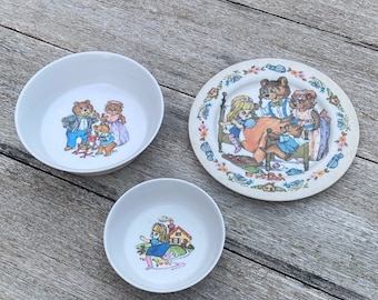 Goldilocks Children's Plate and Bowl Set of 3 // Oneida Ware