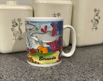 Vintage Bermuda Souvenir Mug // Tropical Mug// Dolphin Mug