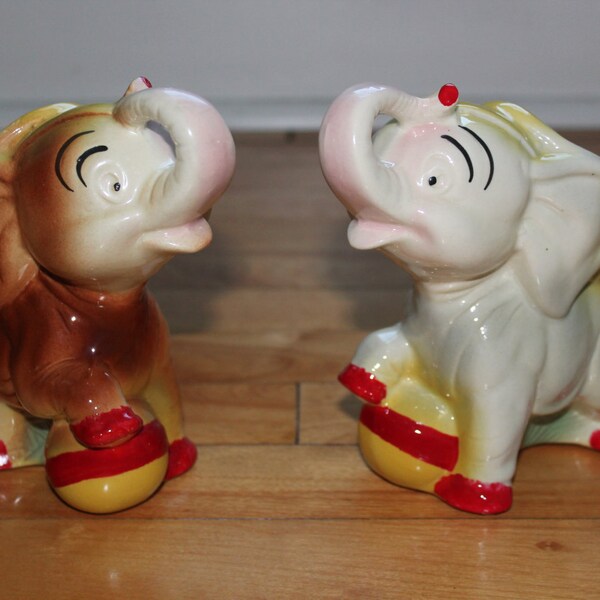Pair of Two Royal Copley Baby Circus Elephants with Yellow Balls SALE