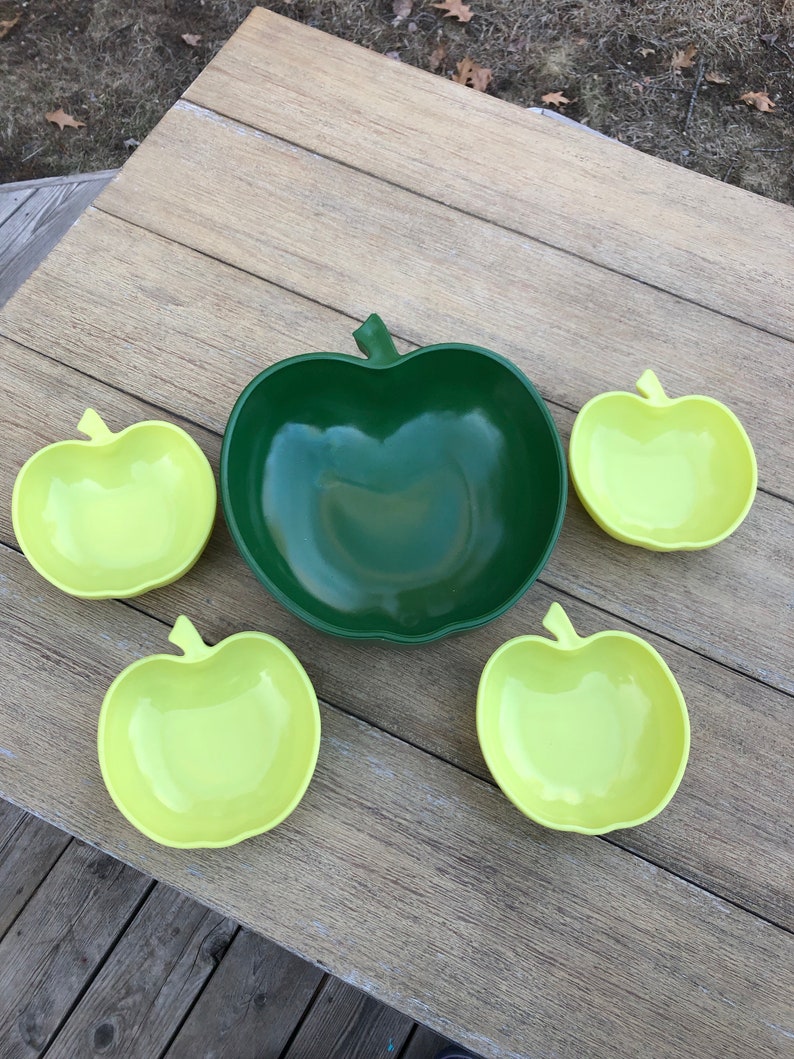 Vintage Hazel Atlas Apple Bowl Set // Milk Glass Apple Set // Etsy