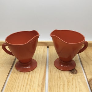 Hazel Atlas Milk Glass Creamers in Coral Burnt Orange Color // Set of Two (2)