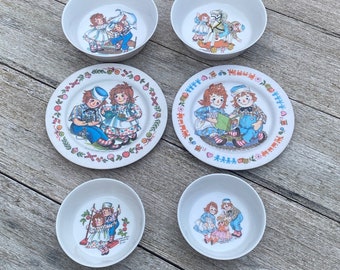 Raggedy Ann and Andy Children's Plate and Bowl Set of 6 // The Bobbs Merrill Company Inc // Oneida Ware