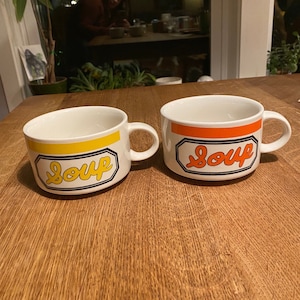 Soup Mugs set of 2 // Vintage ”Soup” Mugs