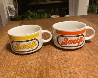 Soup Mugs set of 2 // Vintage ”Soup” Mugs