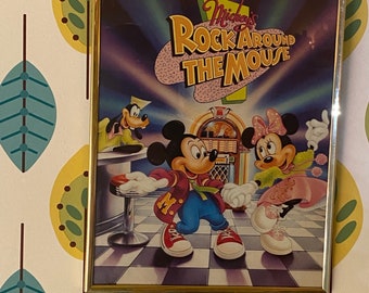 Vintage Mickey's Rock Around the Mouse Gold Metal Framed Poster Disney 24"x16"