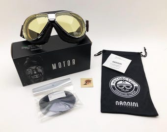Neue italienische Nannini Brille “Modell TT” Motorrad Auto Classic Rider Gelb