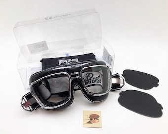 Nuevas GAFAS ITALIANAS BARUFFALDI "Super Competition Black" Moto Coche Clásico Pilotos
