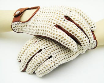 New &quot;DAYTONA&quot; Men&#39;s Leather Driving Pilot Crochet Gloves Vintage Classic Car