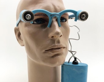 60's 70's Ungewöhnliche Vintage Brille aus Glas mit Licht – Elektro Techno Party Steampunk