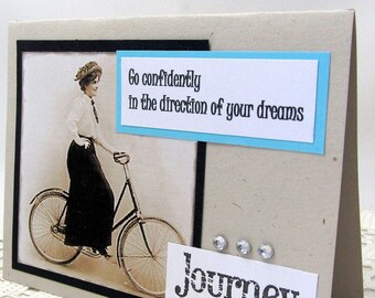 Graduation Card - Feminine Graduation Card - Bicycle Card - Journey Card - Vintage Photo - Black and White - Pursuit of Dreams - Inspiration