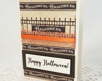 Halloween Card - Happy Halloween Card - Gothic Halloween Card - Vintage Style Halloween Card - Black and Orange Halloween - Textured Card