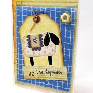 Joy Love Happiness Card - Rustic Chic Card - Sheep Card - Rustic Animal Card - Prims-Style Card - Rustic Blue Card - Blank Card - Blue Card