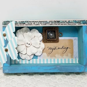 Small Blue Shadowbox - Small Butterfly Shadowbox - Blue Romantic Shadowbox - Small Vintage Style Shadowbox - Blue Mixed Media Shadowbox