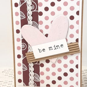 Be Mine Valentine Card Be Mine Card Pink Heart Valentine Card Polka Dot Valentine Card Kraft Valentine Card Textured Valentine image 2