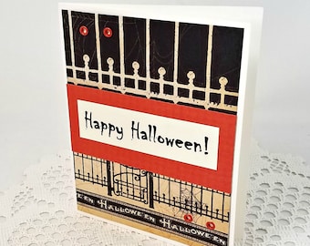 Happy Halloween Card - Halloween Card - Vintage Style - Gothic Style Halloween Card - Black and Orange - Blank card - Scary Halloween Card