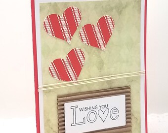 Valentine's Day Card - Red Love Card - Red Hearts Card - Love Card - Heart Card - Romance Card - Rustic Valentine's Day Card - Green Card