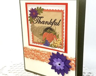 Thanksgiving Day Card - Thankful Card - Rustic Thanksgiving Day Card - Autumn Harvest Card - Cornucopia Card - Vintage Thanksgiving Day Card