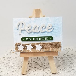 Peace on Earth Mini Canvas - Mixed Media Mini Canvas - Rustikale Weihnachts Mini Leinwand - Rustikales UrlaubsMini Canvas - Rustikales Weihnachtsdekor