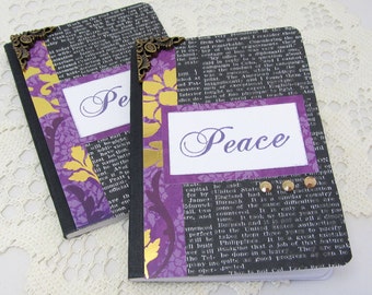 Peace Mini Journal - Mini Notebook - Holiday Journal - Pocket Notebook - Black Mini Journal - Purple Mini Journal - Black Notebook