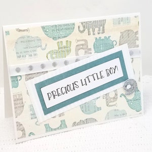 Precioso niño pequeño - Tarjeta para bebé niño - Tarjeta para recién nacido - Tarjeta para baby shower - Tarjeta para recién nacido - Tarjeta de elefante para bebé - Tarjeta de elefante - En blanco