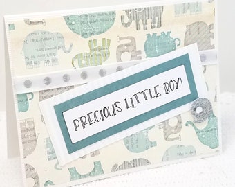 Precious Little Boy - Baby Boy Card - New Baby Boy Card - Baby Shower Card - New Baby Card - Elephant Card for Baby - Elephant Card - Blank