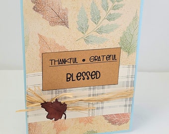 Thankful Grateful Blessed Card - Thanksgiving Card - Grateful Card - Rustic Thanksgiving Card - Autumn Themed Card - Rustic Card