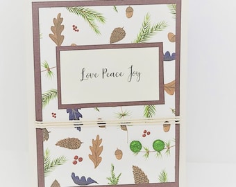 Love Peace Joy Card - Seasonal Card - Thanksgiving Day Card - Holiday Card - Christmas Card - Fall Card - Winter Card - Evergreen Card