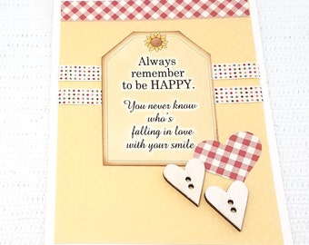 Yellow Love Card - Yellow Mixed Media Card - Yellow Hearts Card - Mixed Media Hearts Card - Yellow Inspirational Card - Yellow and Red Card