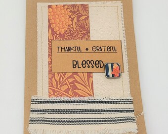 Rustic Fall Card - Thankful Grateful Blessed - Thanksgiving Card - Grateful Card - Rustic Thanksgiving - Autumn Leaves Card - Rustic Fall