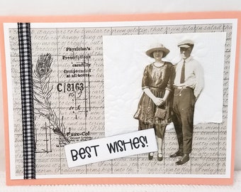 Wedding Card - Vintage Wedding Card - Best Wishes - Engagement Card - Special Couple Card - Vintage Mixed Media Card - Black and White